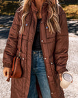 Solid Quilted Stand-Neck Zip-Up Buttoned Puffer Coat