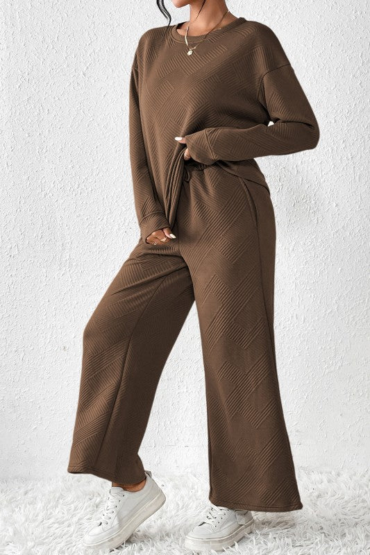 Textured Top and Pants Set