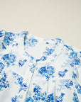Floral Tiered Puff Sleeve Pleated Bust Buttoned Shirt