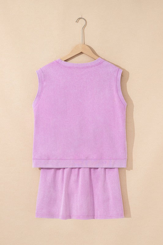 Mineral Wash Tank Top and Lined Split Skirt Set
