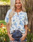 Floral Tiered Puff Sleeve Pleated Bust Buttoned Shirt