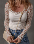 Floral Lace Patchwork Long Sleeve Square Neck Top