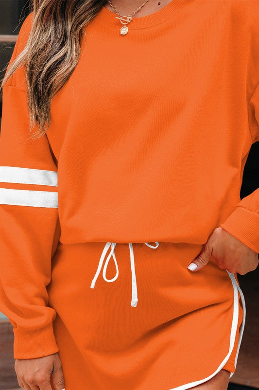 Varsity Stripe Pullover and Mini Skirt Set