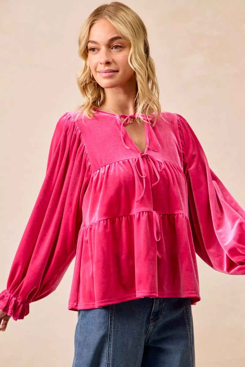 BiBi Christmas Theme Velvet Bow Tied Blouse