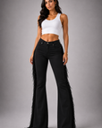 GJG Denim Texas Sun Bell Bottom Jeans — Black Fringe