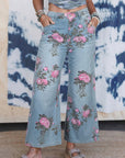 Floral Denim Wide Leg Jeans