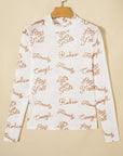 Western Mesh High Neck Long Sleeve Top