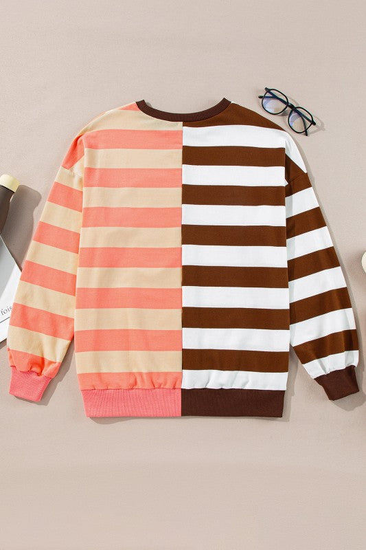 Stripe Colorblock Drop Shoulder Sweatshirt