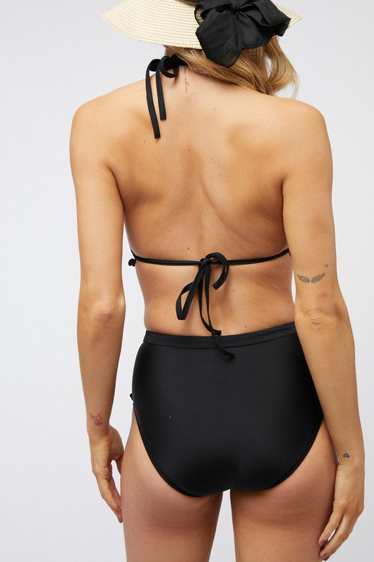 Davi &amp; Dani Solid Bikini Set with Pom Poms - Online Only
