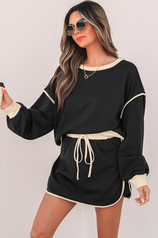 Colorblock Long Sleeve Top and Skort Set