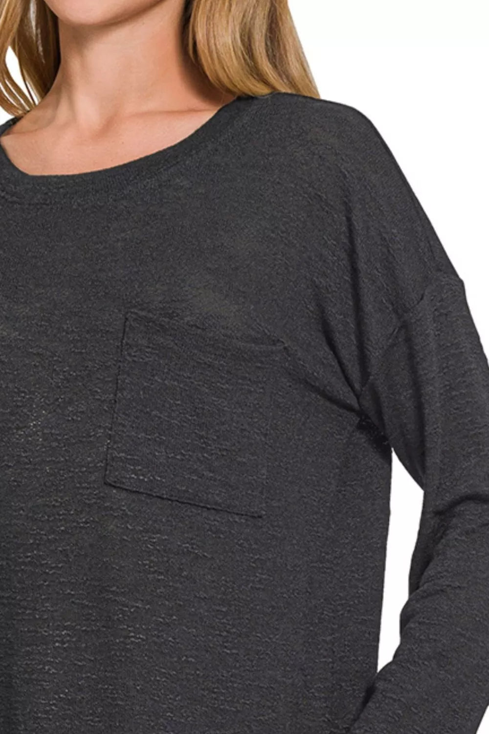Zenana Slub Hacci Long Sleeve T-Shirt in Black