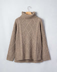 Dark Khaki Cable Knit Turtleneck Sweater