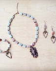 Copper Arrow Earrings w/ Genuine Aqua Terra Beads