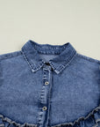 Denim Vintage Wash Ruffle Button-Down Shirt