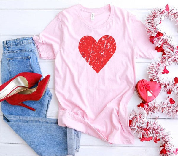Plus Distressed Red Valentine Heart Graphic Tee