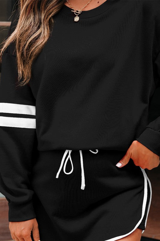 Varsity Stripe Pullover and Mini Skirt Set