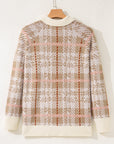 Plus Size Plaid Ribbed Trim Button Front Cardigan