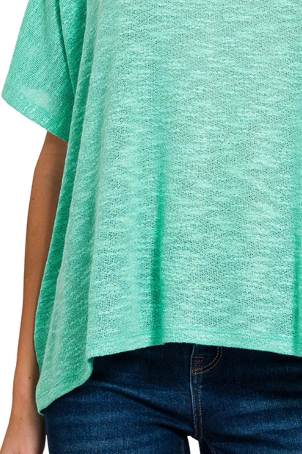 Zenana Oversized Slub Hacci Top with Pocket in Mint