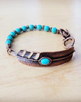 Round Blue Turquoise Beaded Bracelet on Copper Feather 810t