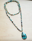 Frosted Amazonite Long Beaded Necklace with Agate Pendant
