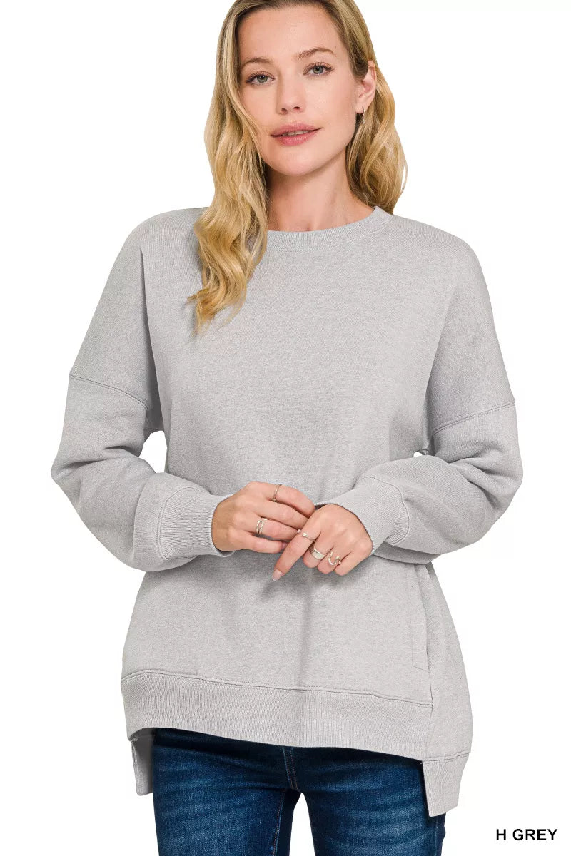 Zenana Full Size Fleece Hi-low Boyfriend Sweatshirts with Pockets Plus Size in Grey