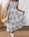 Floral Smocked Puff Sleeve Tiered Midi Dress