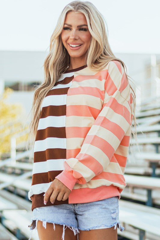 Stripe Colorblock Drop Shoulder Sweatshirt