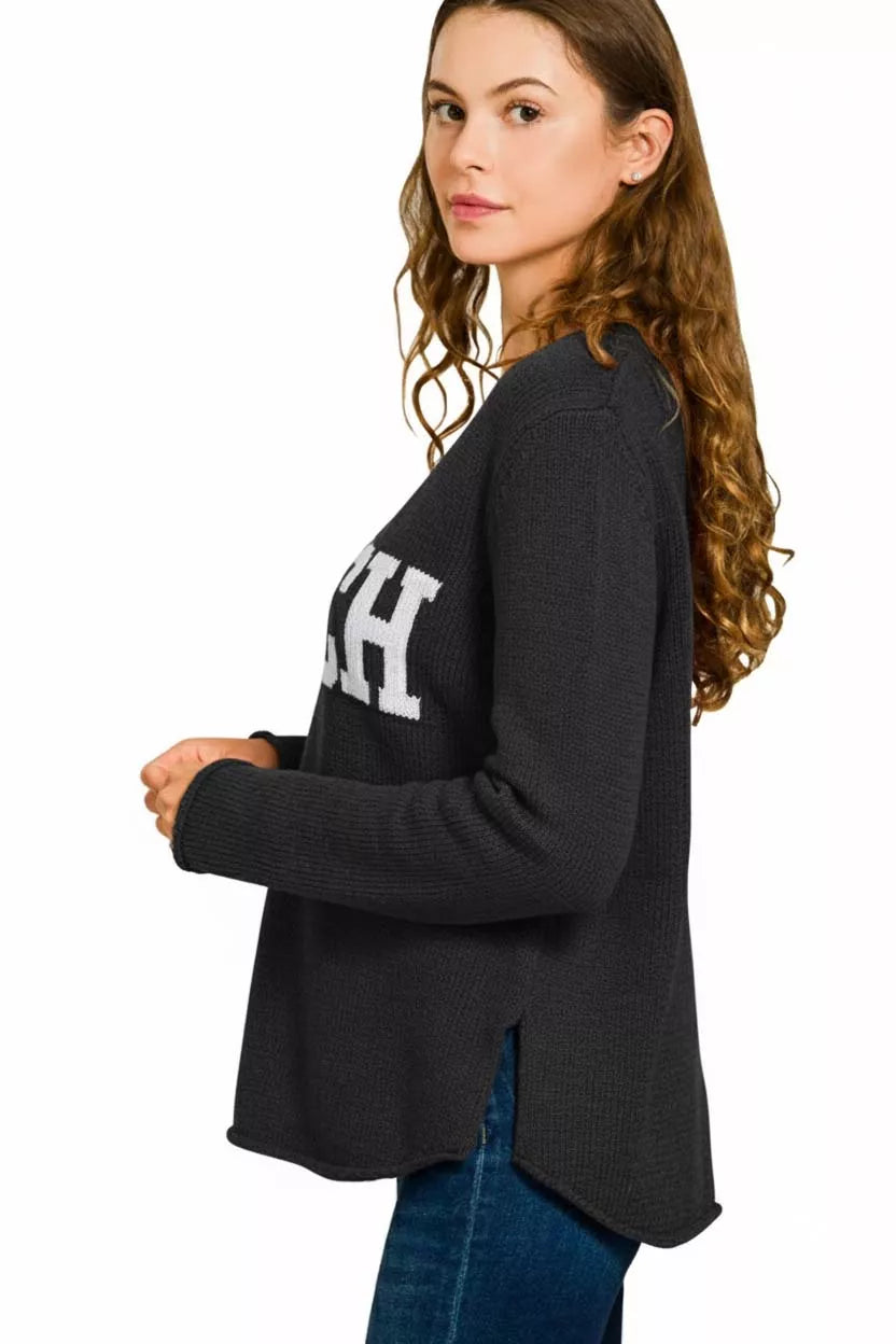 Zenana Beach V Neck Sweater in Black