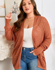 Plus Size Solid Pointelle Knit Open Front Cardigan