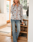 Floral Gingham Plaid Frilled Trim Long Sleeve Blouse