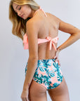 Davi & Dani Solid Ruffle Top And Printed Bottom Swimsuit