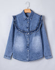 Denim Vintage Wash Ruffle Button-Down Shirt