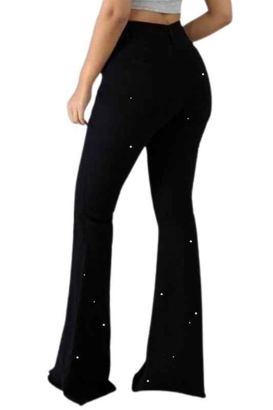 Vegas Glam Bel Bottom Jean in Black- inseam 30\"