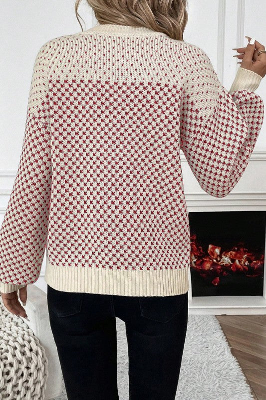 Dotted Colorblock Lantern Sleeve Sweater