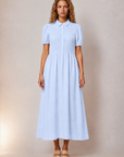 Jenna Smocked Collared Dress in Blue