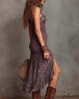 Women's Digital Print Pleated Strapless Maxi Dress – High Waist Button-Up Long Dress