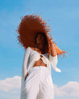 AMORA Oversized Woven Straw Hat in Burnt Caramel - My Pampered Life Seattle