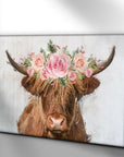 Highland Cow Floral Wreath Painting Canvas Wall Art