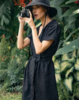ARYA Safari Linen Midi Dress, in Black