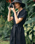 ARYA Safari Linen Midi Dress, in Black - My Pampered Life Seattle