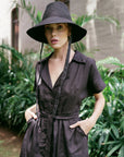 ARYA Safari Linen Midi Dress, in Black