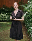ARYA Safari Linen Midi Dress, in Black