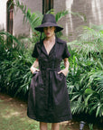 ARYA Safari Linen Midi Dress, in Black