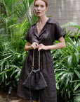 ARYA Safari Linen Midi Dress, in Black