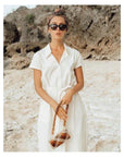 ARYA Safari Linen Midi Dress In Off White