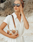 ARYA Safari Linen Midi Dress In Off White