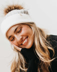 2 Tone Angora Knit Fur Pom Beanie