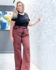 Artemis Vintage Maya Plus-Size High-Rise Flare Jeans – Burgundy