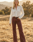 Artemis Vintage Mulberry High-Rise Tummy-Control Flare Jeans – Burgundy