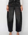 Black High Rise Barrel Jeans | Relaxed Fit